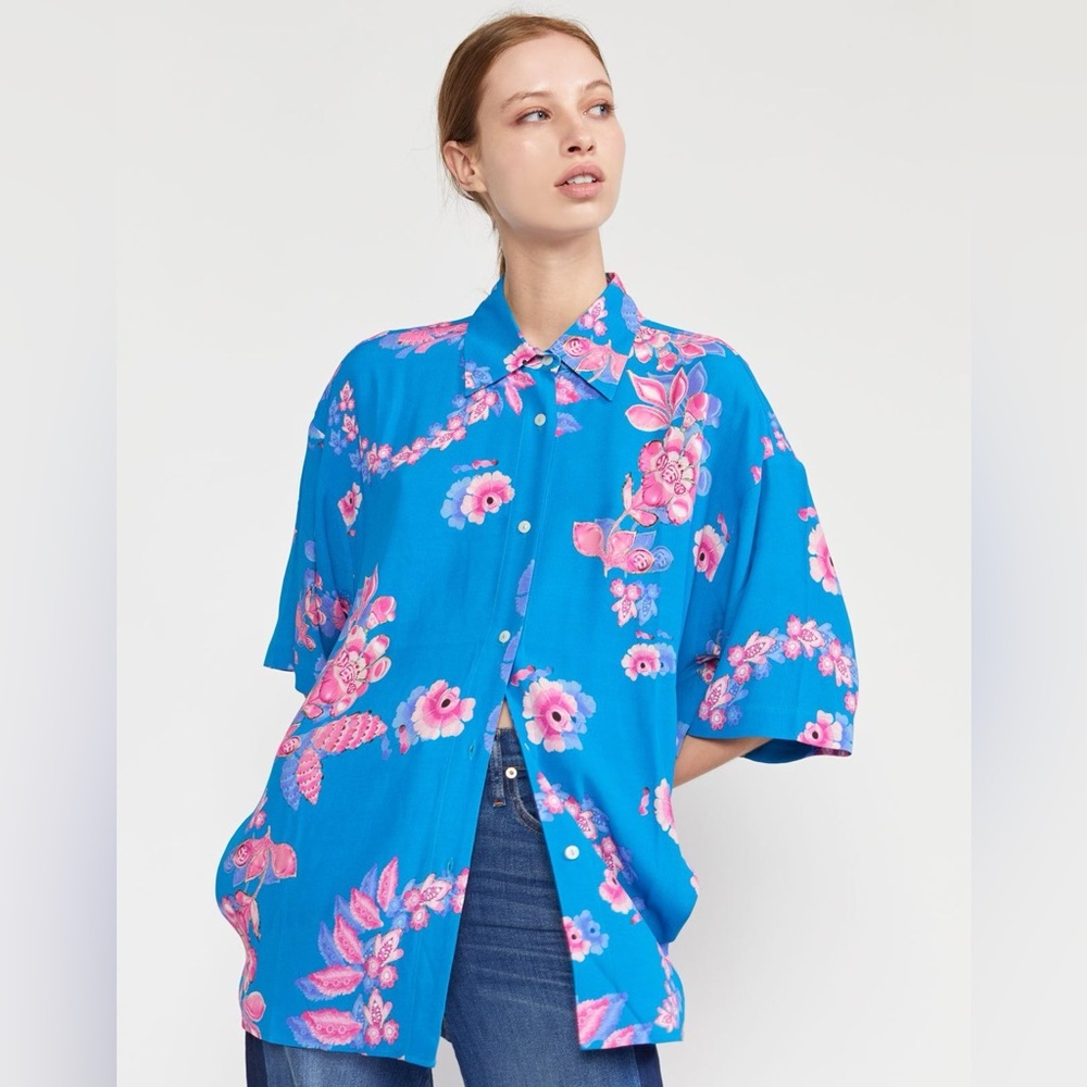 Cynthia Rowley Floral Blue and Pink Women’s Shirt